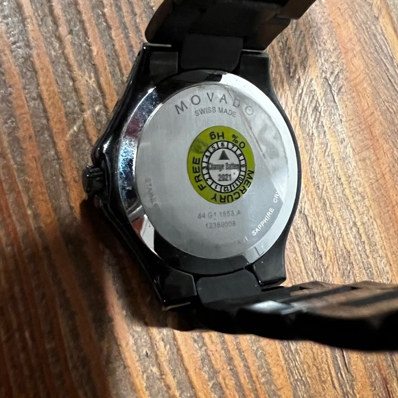 Men’s MOVADO Watch Diamond Dial.  All black .  Purchase Price $1095.00 - Picture 6 of 7